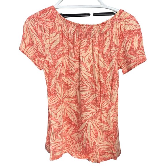 Como Blu Coral & Cream Leaf Print Peasant Top – Size M - Picture 2 of 4
